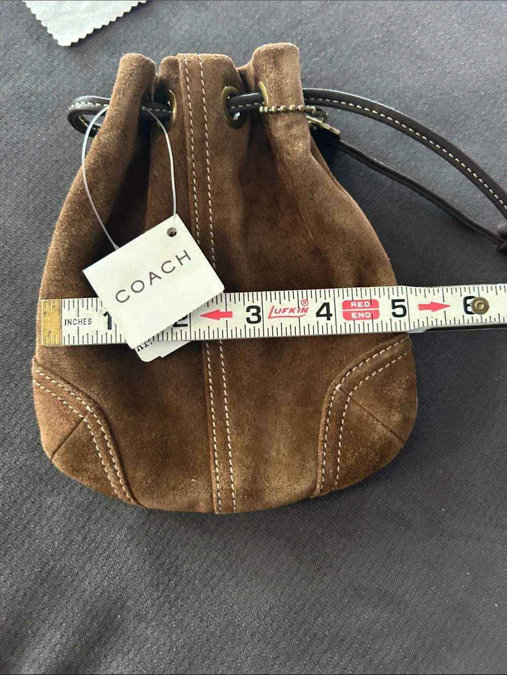 Vintage Coach Suede Drawstring Wristlet with Gold Hang Tag. Retired Style - Picture 5 of 5